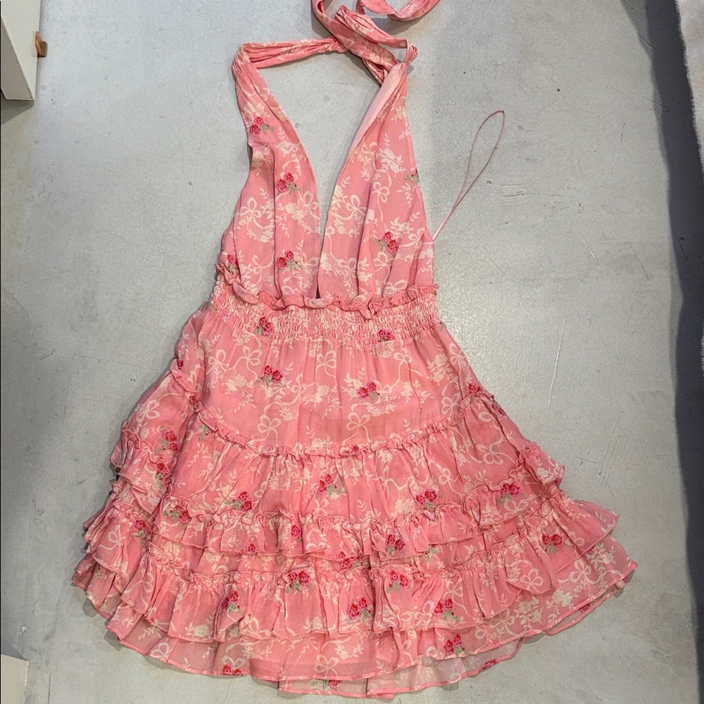 LoveShackFancy Pink Floral Ruffled Mini Dress XS